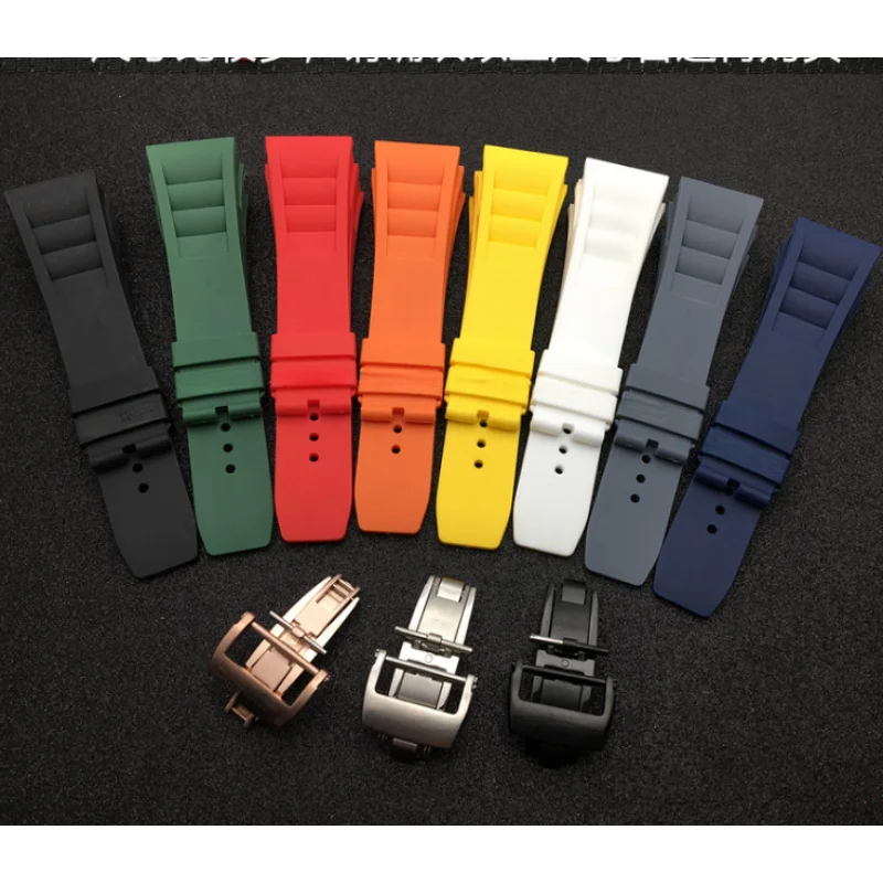 

Подходит для Richard Mille RM11-03Tape, оригинальная складная пряжка, резиновый силиконовый ремешок-бабочка, аксессуары 25 мм