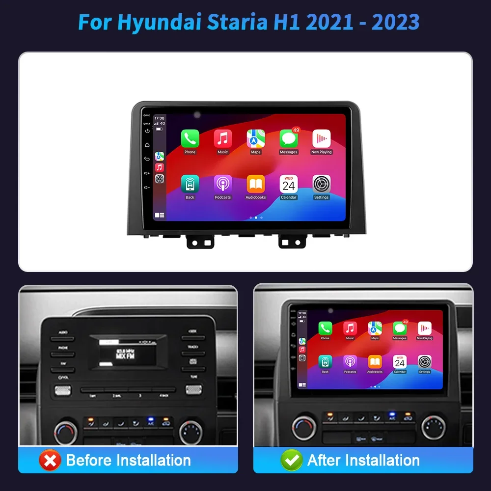 For Hyundai Staria H1 2021-2023 Car Radio Multimedia Video Player Navigation Wireless GPS Android 14 BT Carplay Stereo Screen