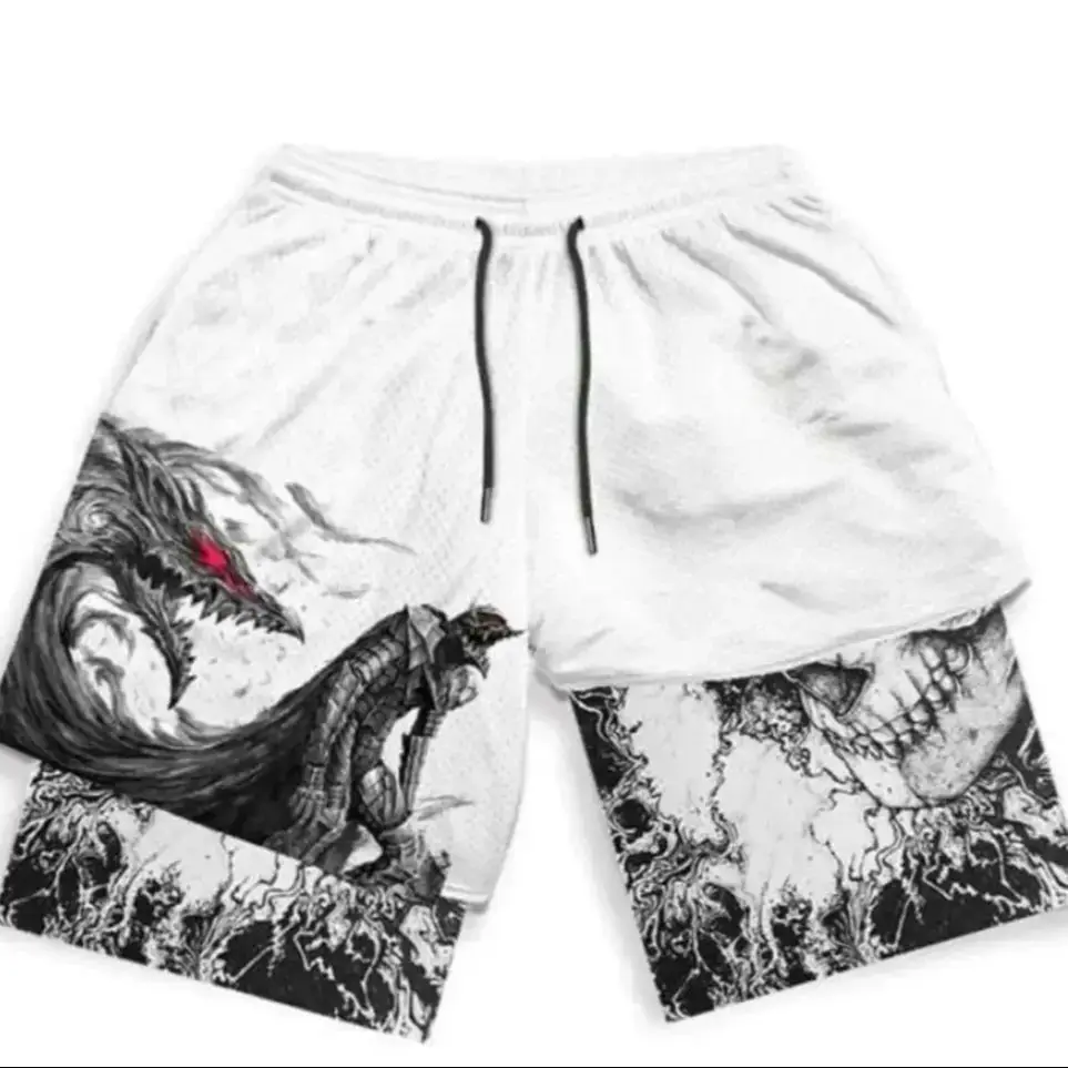 Fashionable Casual Anime Print 2-in-1 Men\'s Compression Shorts Sports Quick-Drying Shorts with Pockets Gym Workout Fitness S-5XL