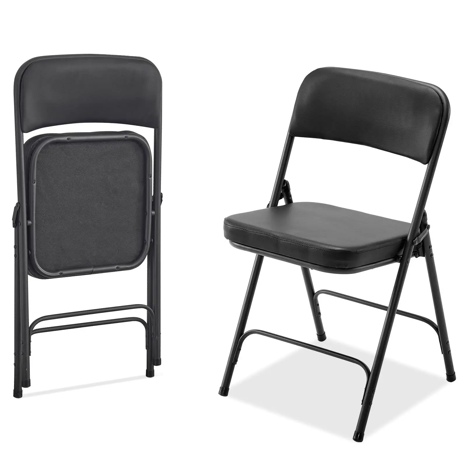 2 Pack Black Metal Folding Chairs with Padded Seat & Back - Ideal for home , Office, Indoor/Outdoor Events & Weddings