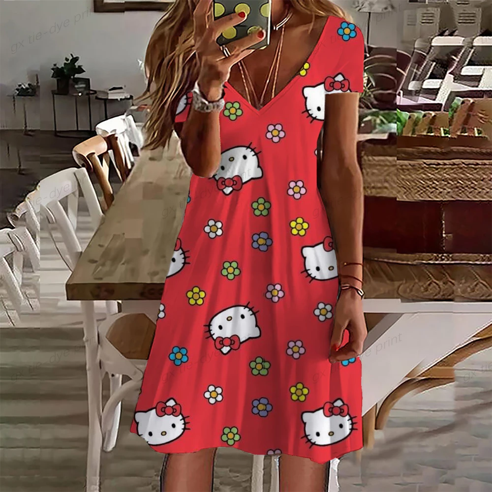 Vestido feminino estampado em 3D, pulôver casual, vestido solto, vintage, manga curta, mini roupa de senhora, verão, outono, novo, 2024