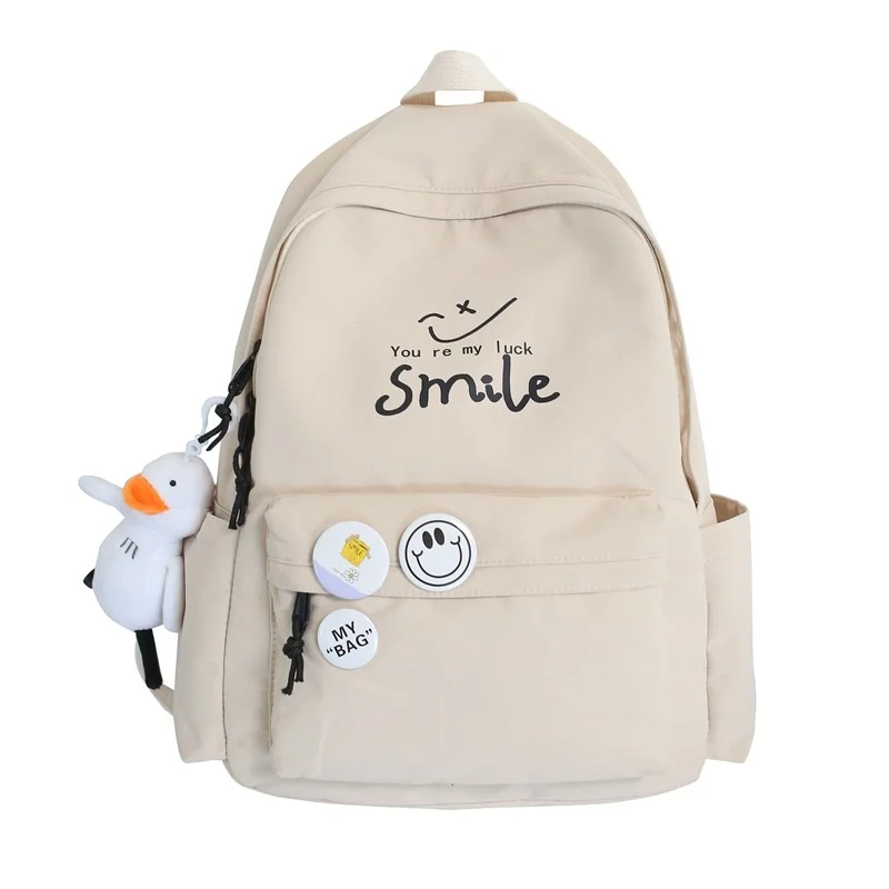 Bolsos de escuela secundaria para niñas y niños, bolsa de libro de sonrisa de color sólido simple, mochila negra para estudiantes universitarios para mujeres