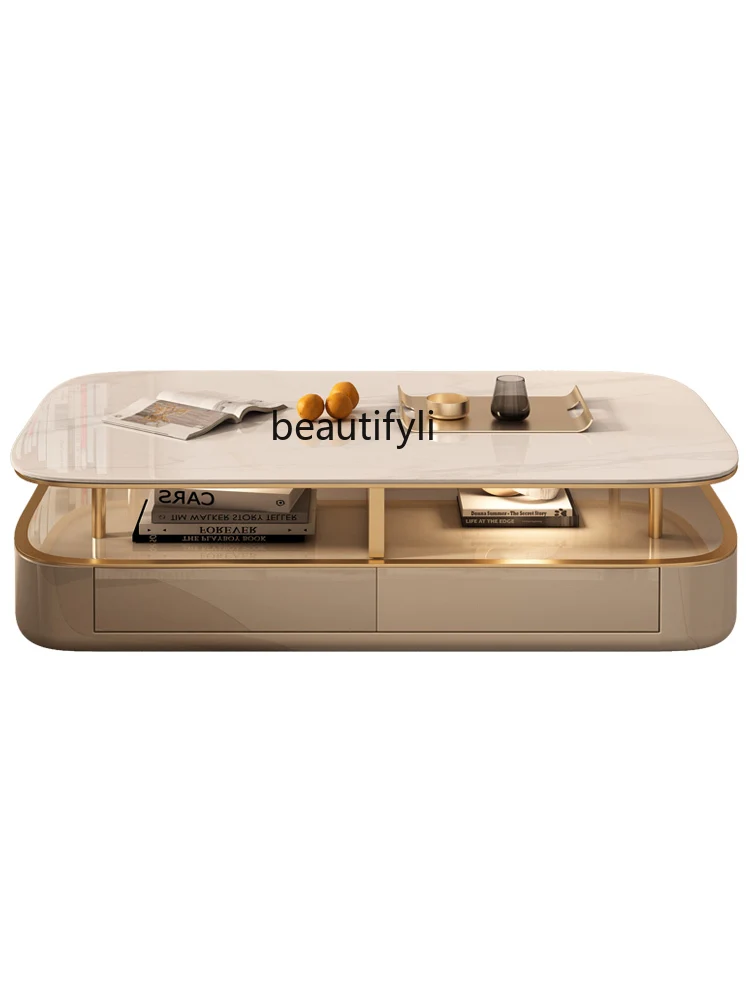 

Light luxury coffee table Modern simple home living room storage Double layer designer oval coffee table