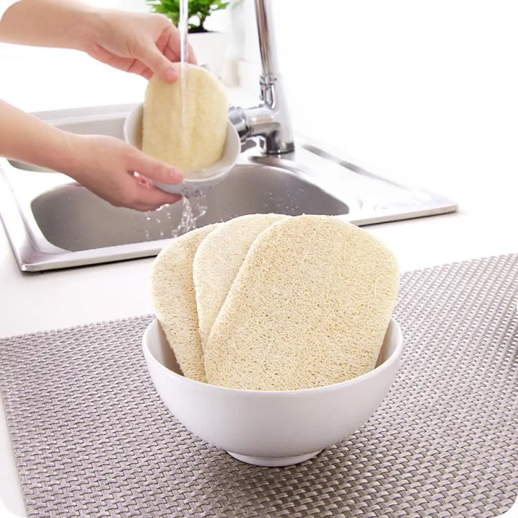 

3 pcs/Set Natural Loofah Bath Sponge with Rope Cleaning Kitchen Dishes, Body Scrubber