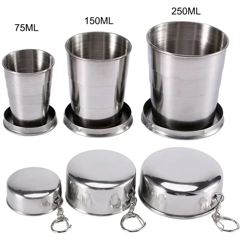 75/150/250ML Stainless Steel Folding Cup Camping Cookware Retractable Cup Teacups Teaware Camp Utensils Tableware Folded Cup