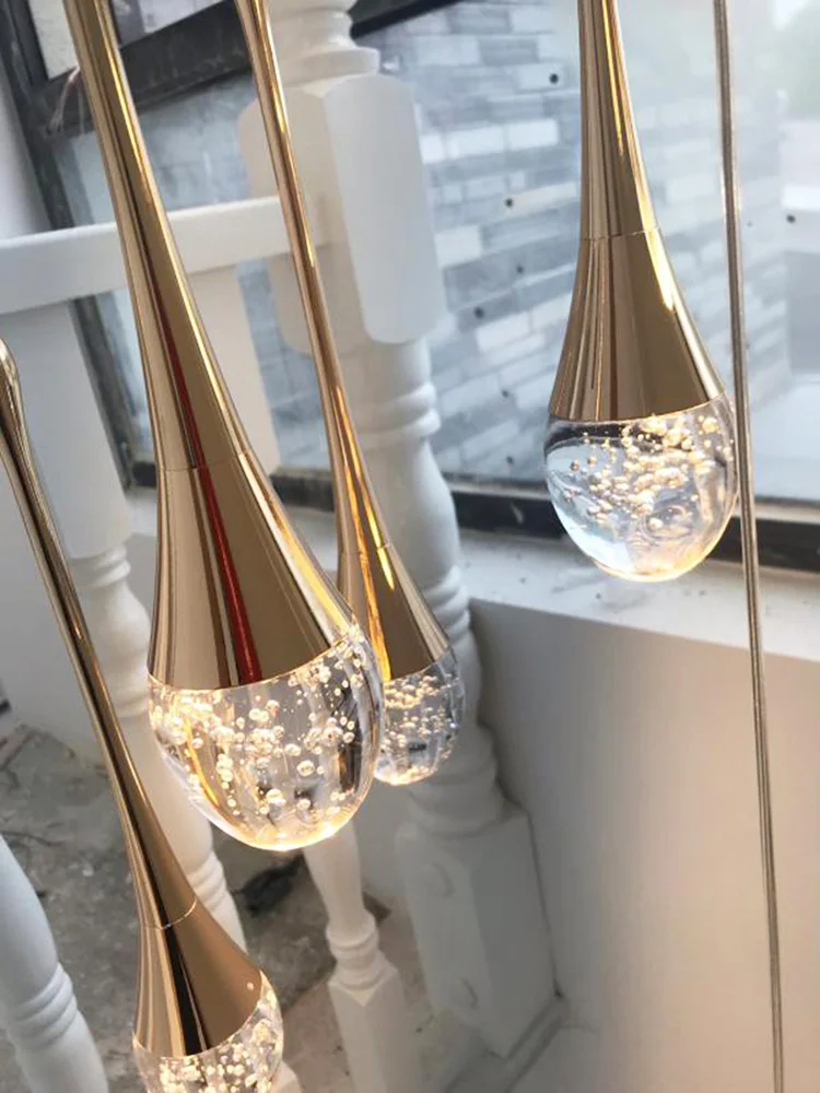 

Modern LED Crystal Pendent Lamp Hanging Staircase Pendant Designer Long Ceiling Lamp Living Room Chandelier Indoor Lighting