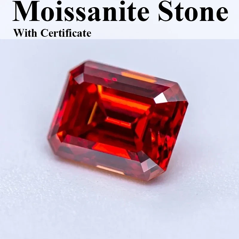 

Moissanite Stone Emerald Cut Garnet Color Gemstone Lab Grown Diamond DIY Advanced Jewelry Making Materials With Certificate