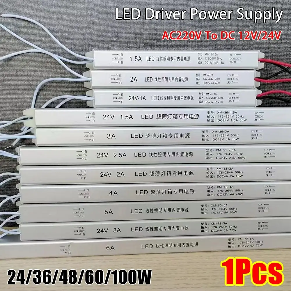 

1Pcs 24W 36W 48W 60W 100W LED Driver Power Supply AC220V To DC 12V/24V Advertising Board Power Parts Switching LED Driver