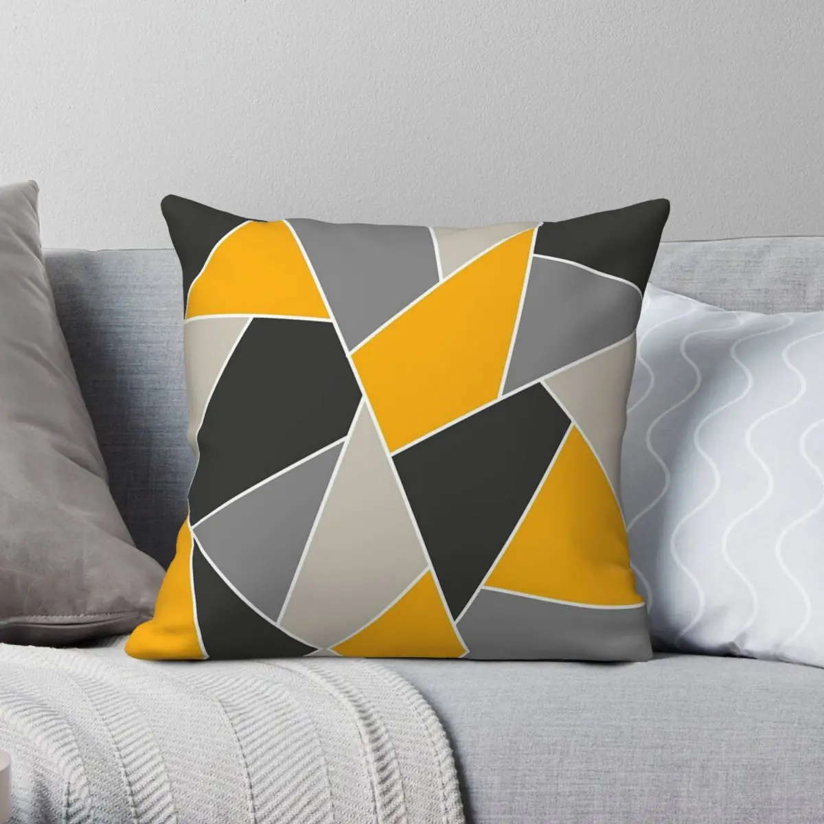 

Geometric Line Mustard Grey Pillowcase Polyester Linen Velvet Pattern Zip Decorative Pillow Case Sofa Seater Cushion Cover