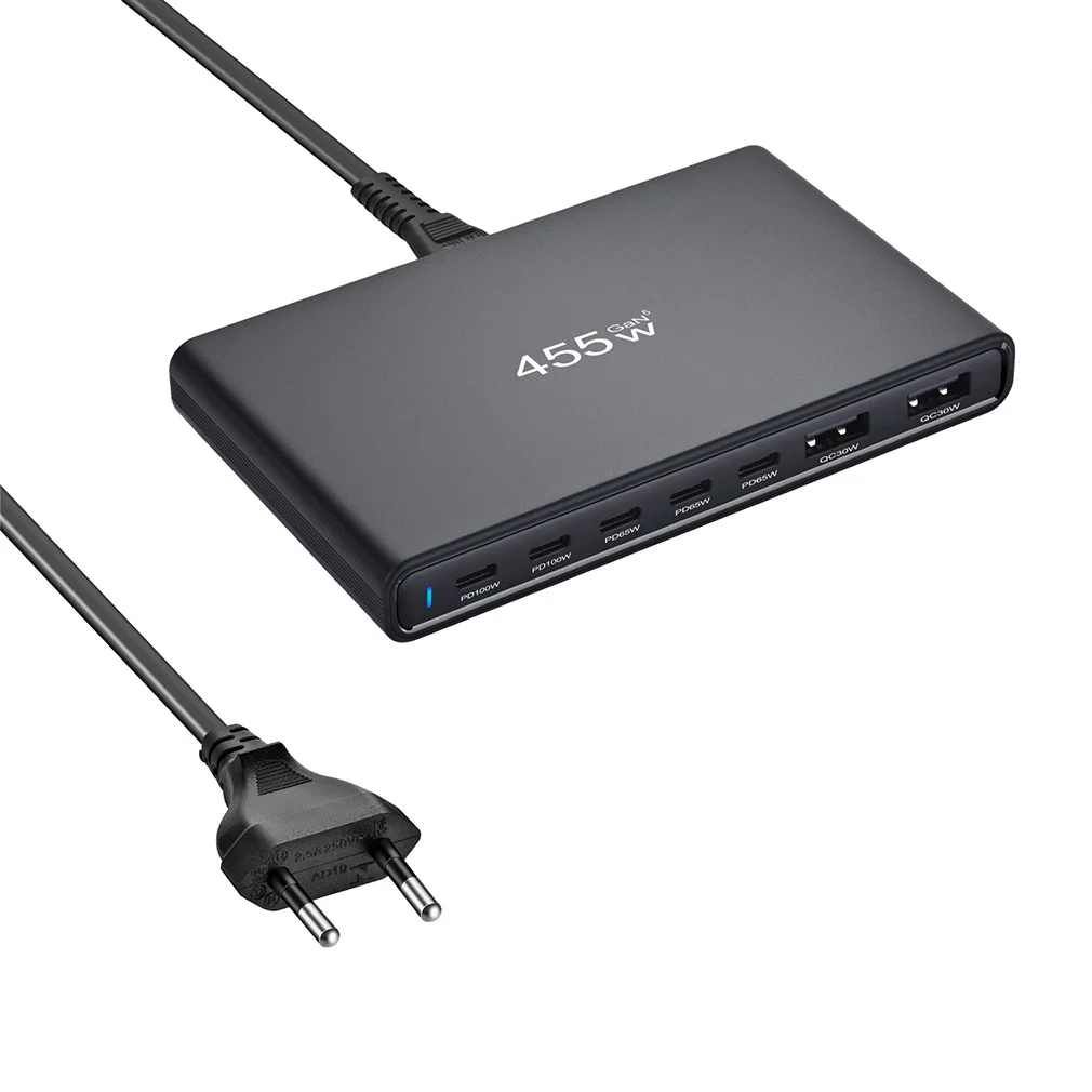 New 455W GaN Desktop Charger Ultra-Slim Multi-Port Fast Charging Station Adapters for Phones And Tablets Dropshipping Wholesale