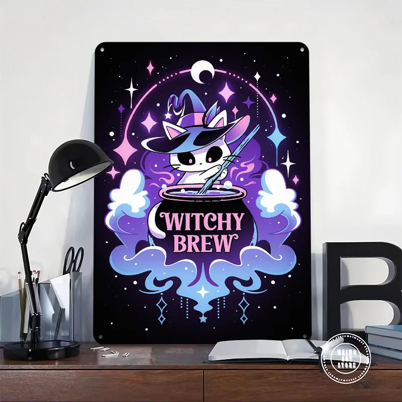 ساحرة القط جرعة معدنية ملصق تين علامات جدار الفن علامة معدنية مخصصة للمنزل الديكور عناصر ديكور المنزل الفاخرة اكسسوارات البار #2