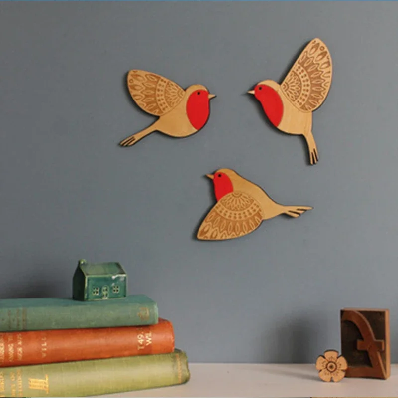 3Pcs Wooden  Bird Wall Decor Art Vintage Gothic Home Decor Living Room Bathroom Kitchen Decorations Indoor Outdoor Gift