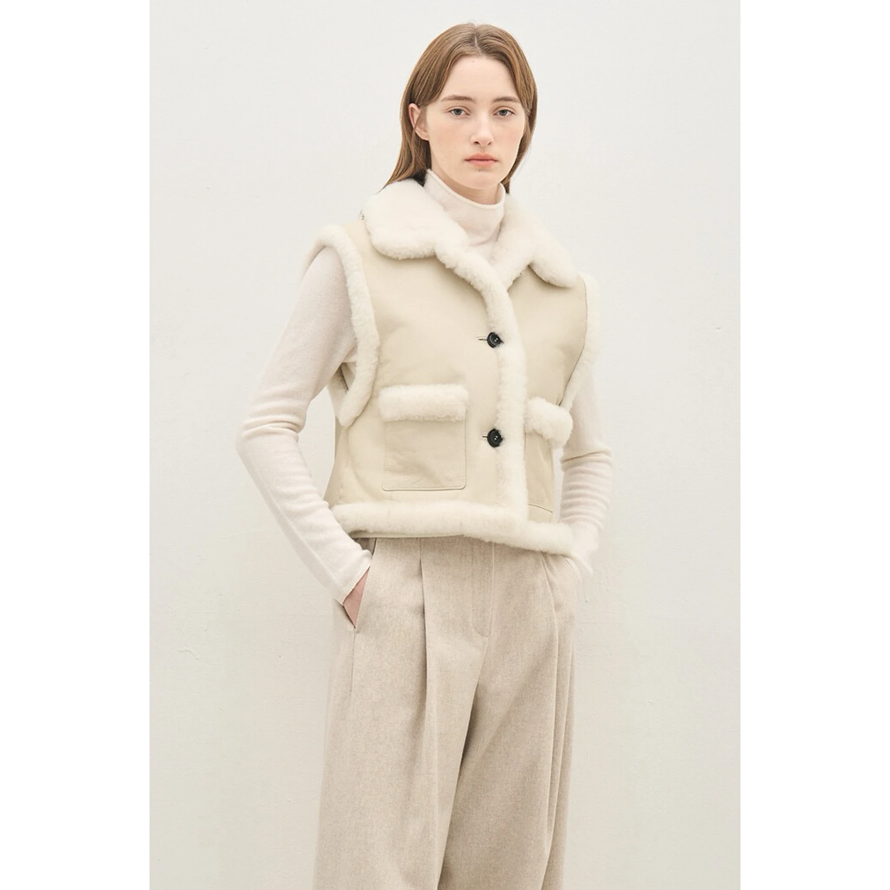 Lemon Cheese Short Fluffy Collar Leather And Fur Integrated Soft Cozy Casual Style Women's Vest Autumn New Arrival