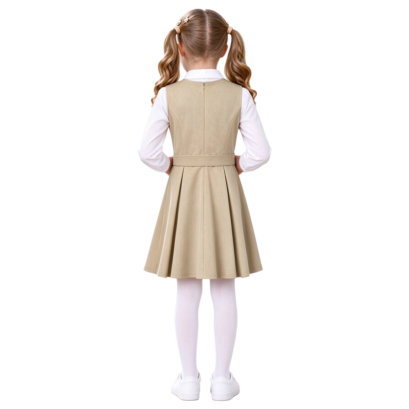 Kids Girls School Uniform Jumper Dress Lapel V-neck School Formal Dresses Classroom Learning Recitation Performance Costume