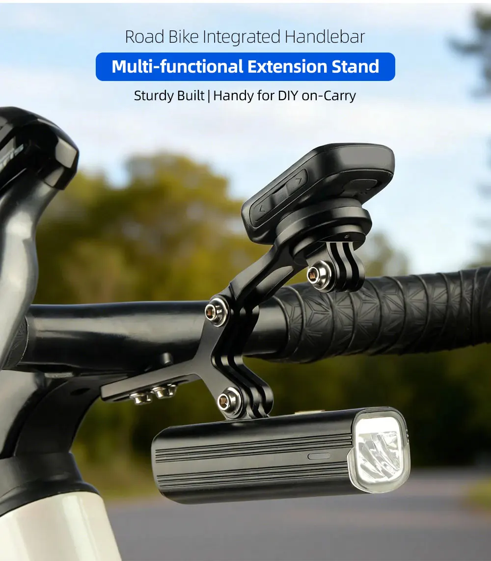 Integrierter Fahrrad-Lenker-Tachometerhalter mit 3 Basishaltern, passend für Garmin Wahoo Bryton, Doppeladapter für die Installation von Licht und Kamera – Detail 1