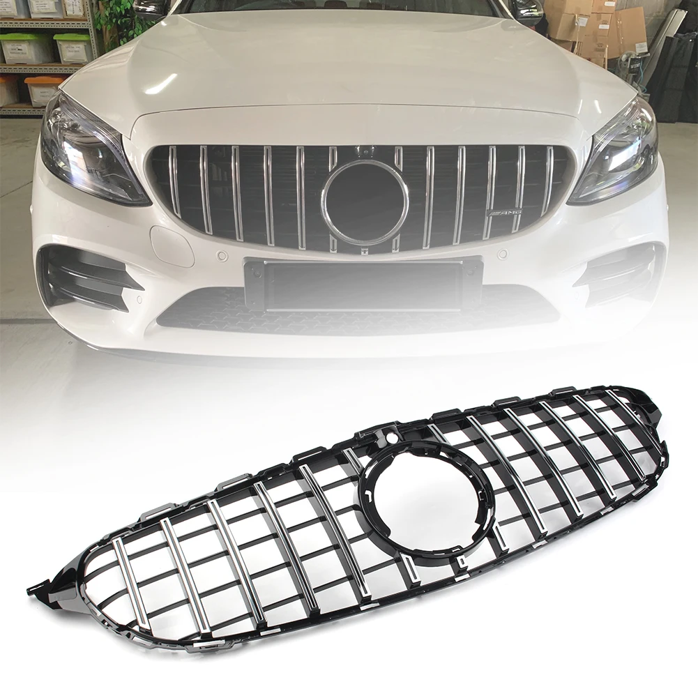 Car Front Grill Upper  GT R Style Front Grille For Mercedes-Benz C Class W205 C200 C300 2019 2019+ W/ Camera Model only