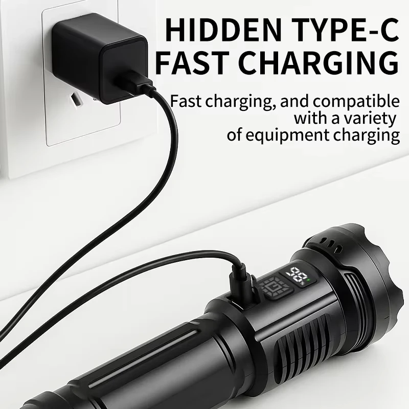 Rechargeable Led Flashlight Super Bright Portable Ultra Power Long Range Tactical Torch Lamp Outdoor Emergency Camping Lantern