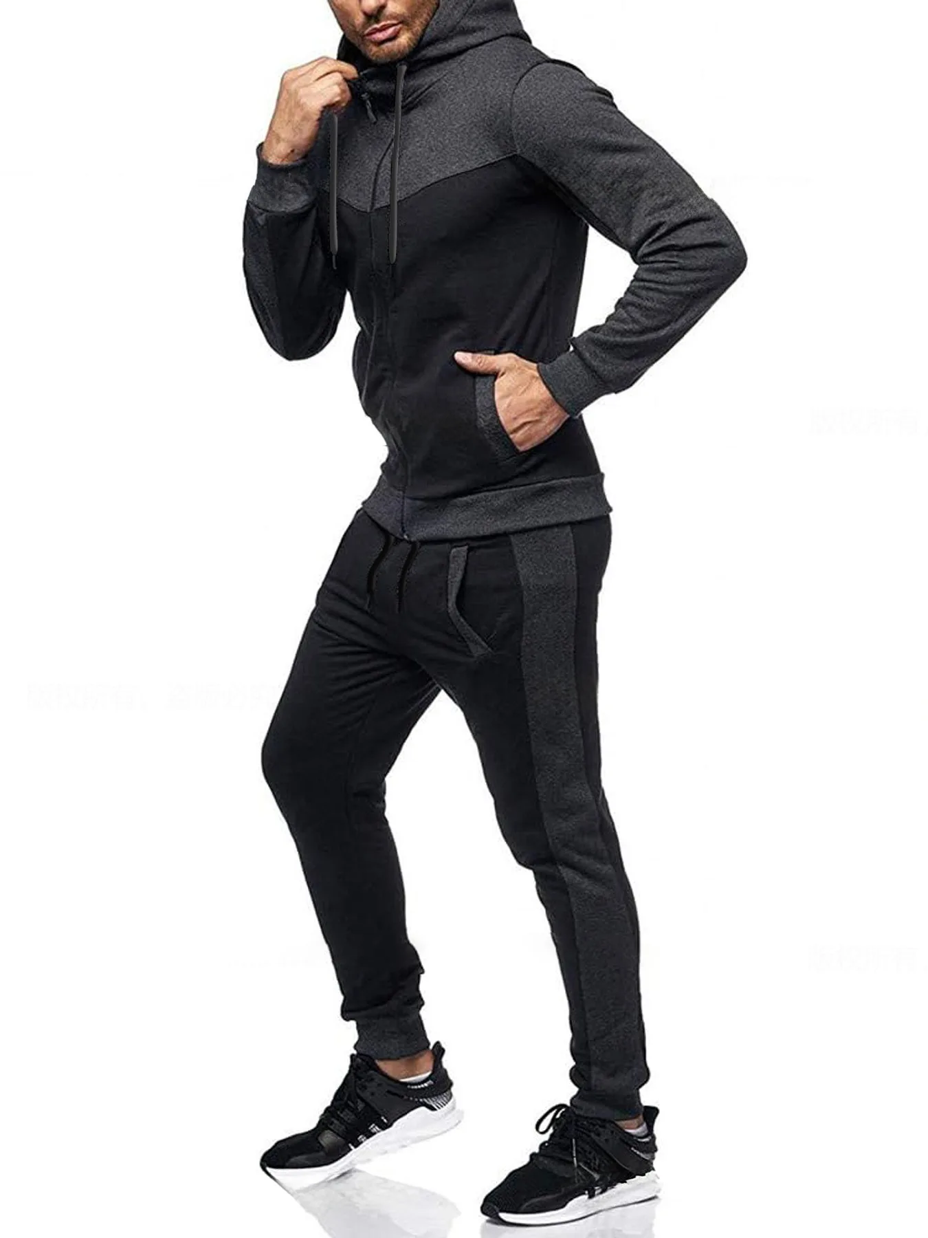 Herbst Winter Herren Urban Outdoor Zip-Up Hoodie Strick-Polyester Langarm-Sweatshirt Leicht Weich Locker Tägliches Gehen Fitness Streetwear – Detail 5