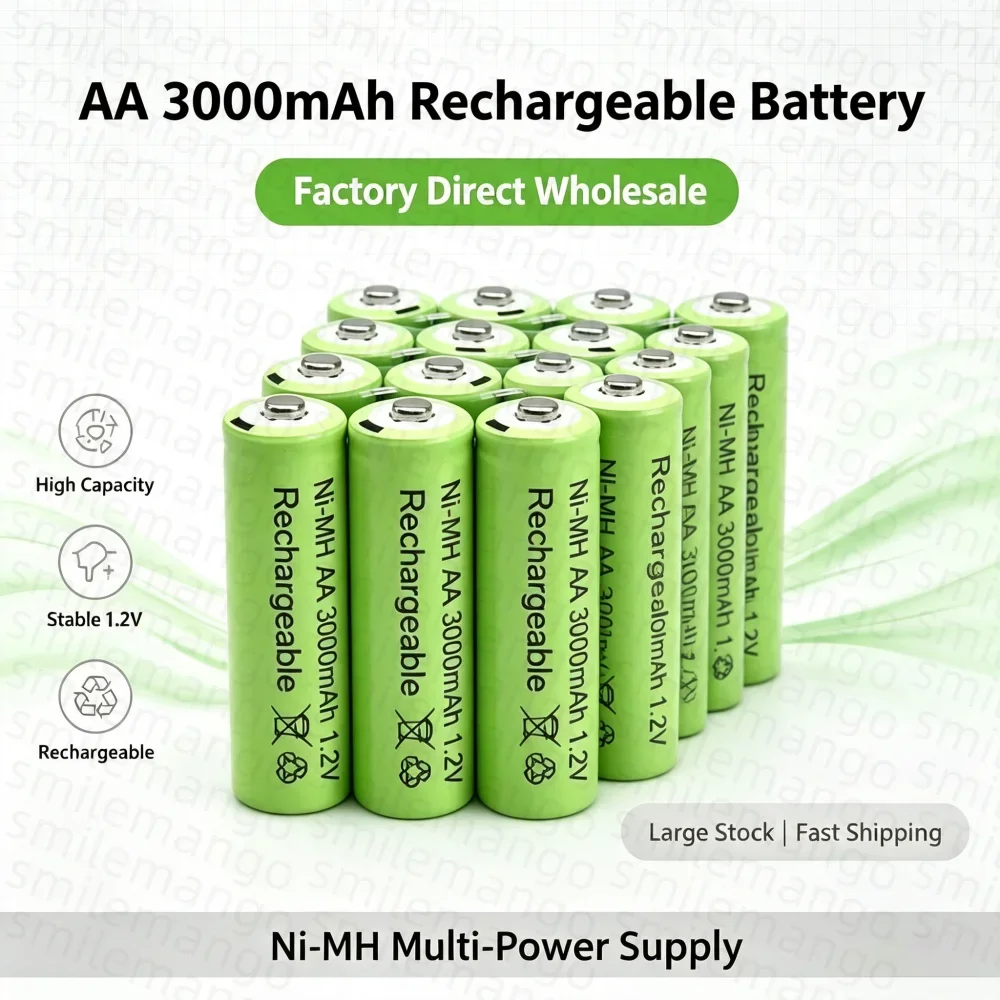 AA 3000mAh NiMH 1.2V Rechargeable Batteries Green Battery Garden Solar Lamp LED Flashlight Lantern Lamp Torch