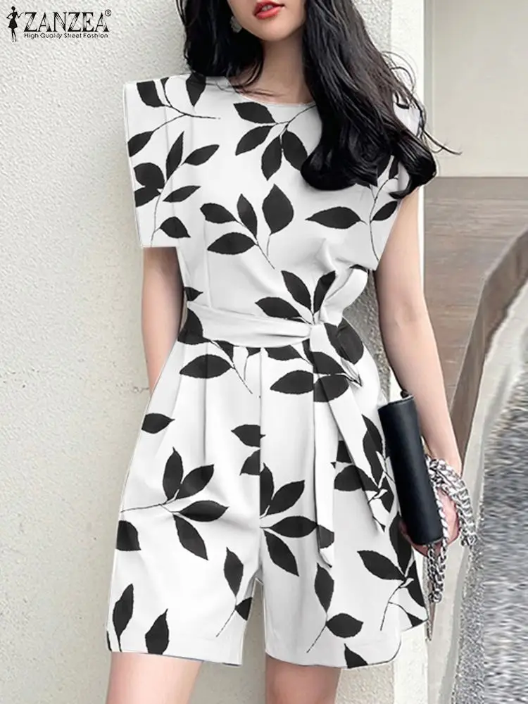 ZANZEA Bohemian Floral Printed Jumpsuit Female Elegant Beach Playsuits Summer Stylish Sleeveless Rompers Casual O-Neck Overalls