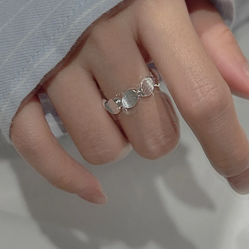 925 Silver Brushed Bead Ring Vintage Korean Style Minimalist Stacking Jewelry Gift for Women