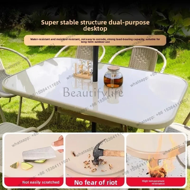 Outdoor Table and Chairs Courtyard casual with Sunshade Umbrella Villa Garden Drinking Tea