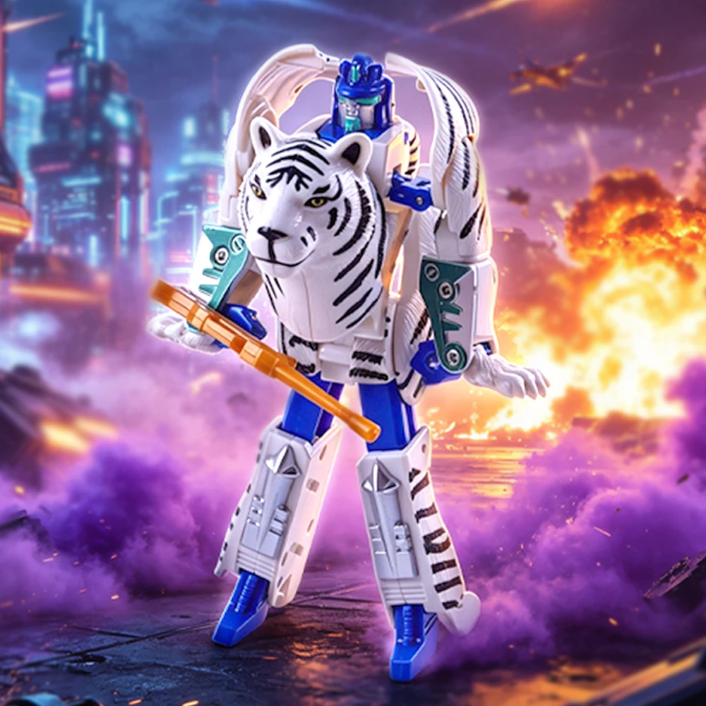 Weißer Tiger Tier-Transformationsfigur in Menschlicher Form, Verwandelbares PVC-Modell, Schreibtisch-Dekoration, Geschenk