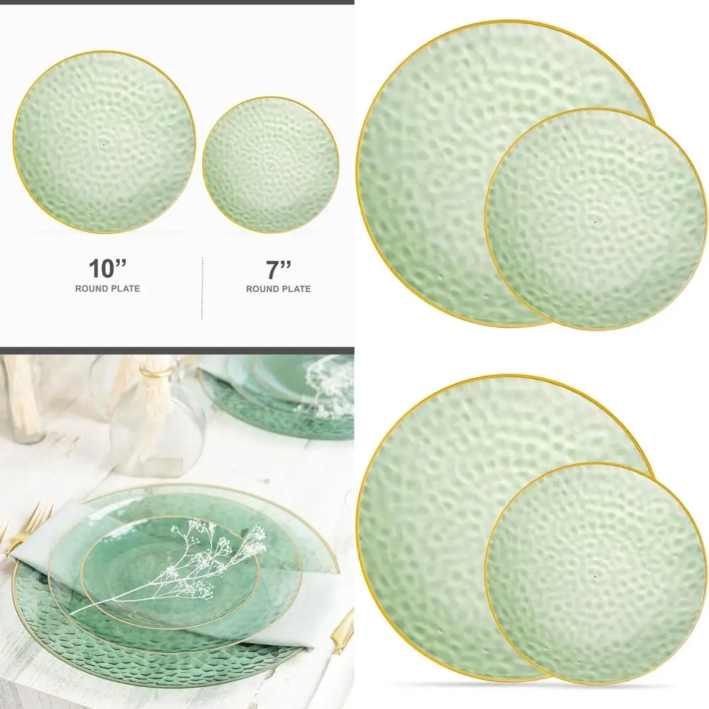 

Premium Green Hammered 128-Piece Party Plates Set: 64 7'' & 64 10'' Elegant Disposable Tableware