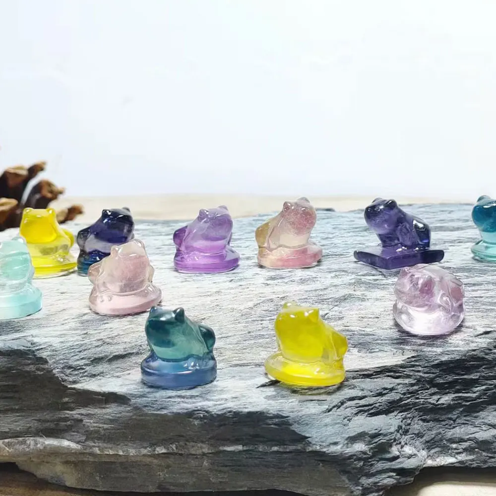 2pcs/Lot Natural Stones Fluorite Frog Mini Carvings Crystals Crystal Stone Home Room Decoration DIY Minerals Quartz Reiki Decor