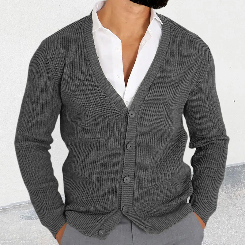 Fashionable Mens Sweater Jackets Casual Solid Color Button-up V Neck Knitted Cardigans For Men Autumn Vintage Knitting Sweaters