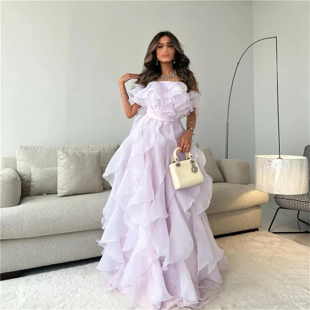 Cathy Dirty Pink Off Shoulder Organza Prom Dress Elegant Edge Curl A-line vestidos par boda Empire Waist Wedding Dress 2024