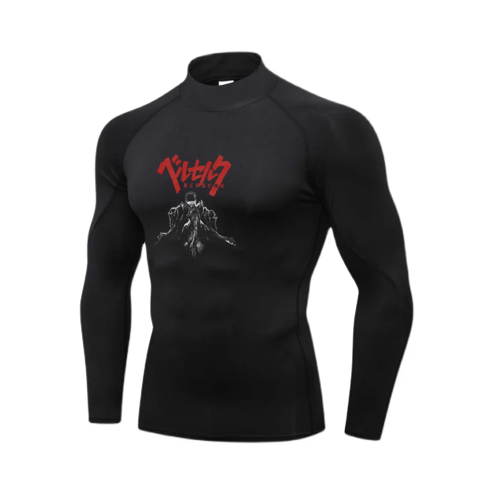 Anime Printed Men\'s Compression Shirt Turtleneck Long Sleeve Rash Guard Gym Base Layer Undershirt Gear Athletic Shirt