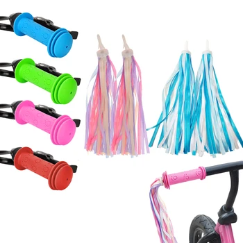 1 คู่ยางจักรยานจักรยานHandlebar Grips Anti-Slipเด็กหญิงเด็กชายสกู๊ตเตอร์HandlebarสีสันStreamersตกแต่งริบบิ้น