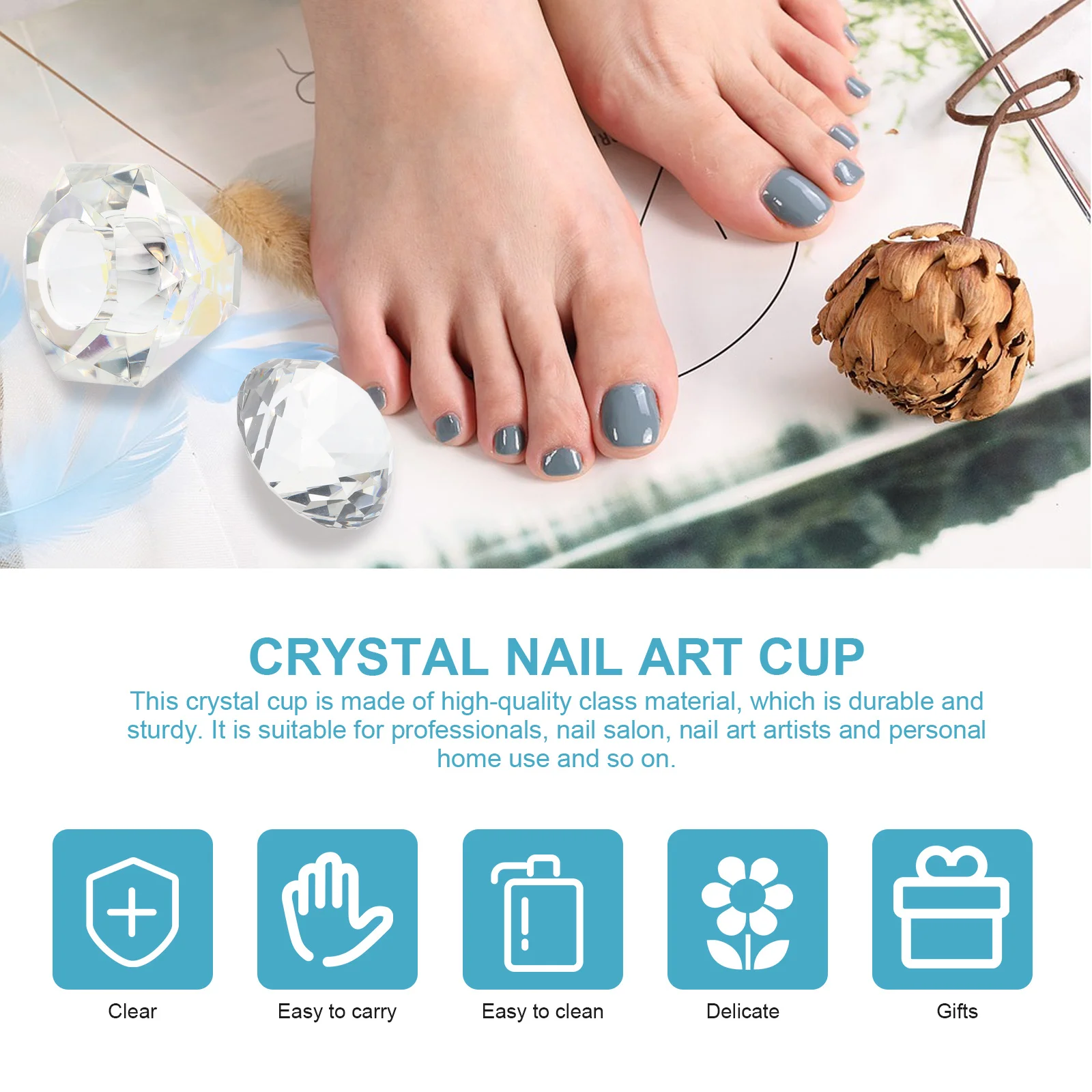 Taza Irregular de cristal para decoración de uñas, polvo acrílico duradero, contenedor de líquidos para mezclar uñas, herramienta de manicura, taza líquida para manicura, 1 Uds.