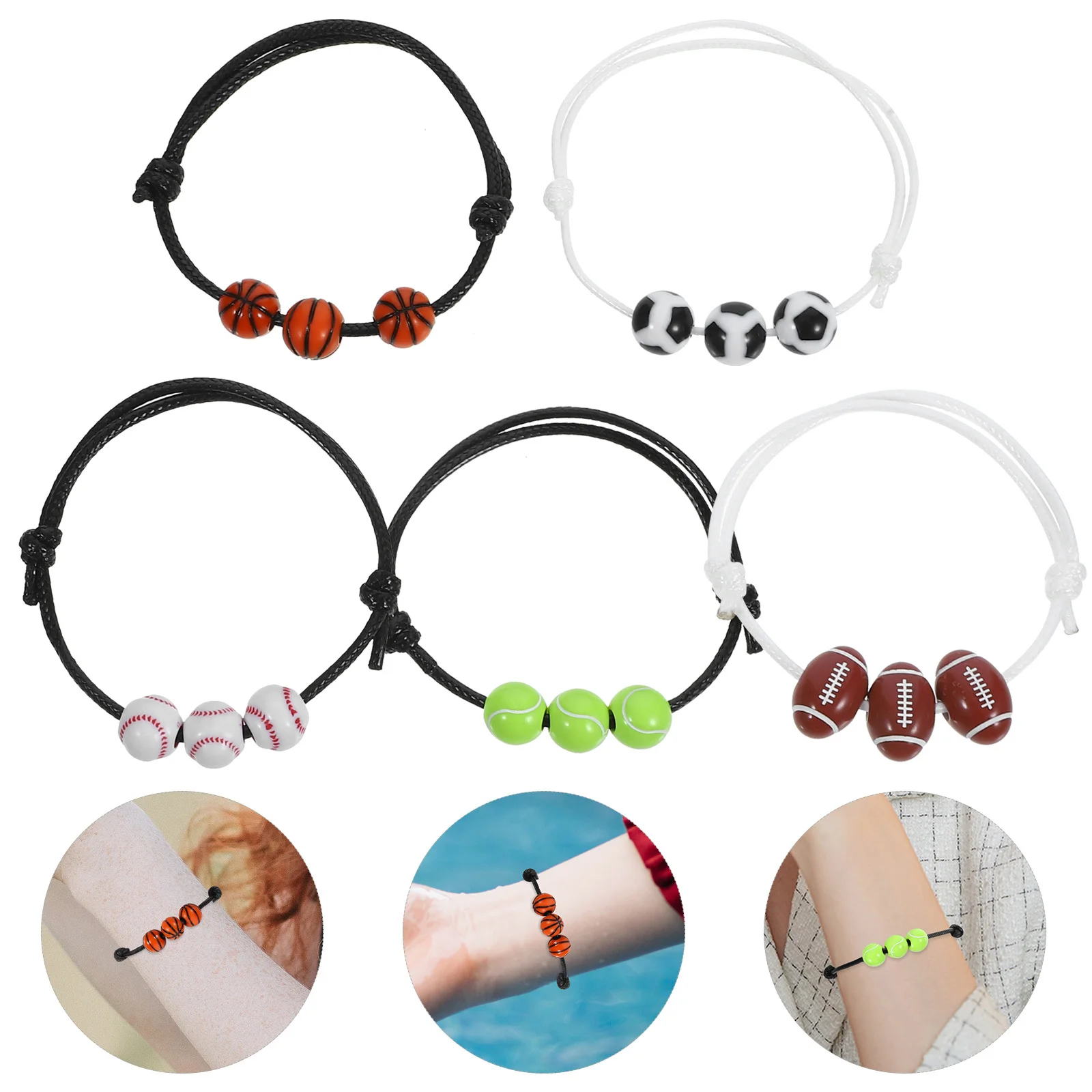 

10Pcs Sports Ball Bracelets Comfortable Adjustable Wristbands for Game Party Couple Fan Souvenirs Sports Jewelry