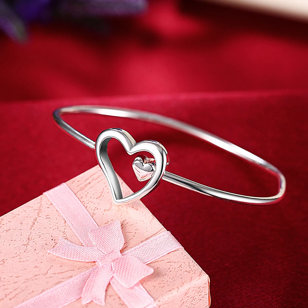 

Best-Selling Brands 925 Sterling Silver Romantic Heart Bracelets Bangles For Women Fashion Party Wedding Jewelry Holiday Gifts