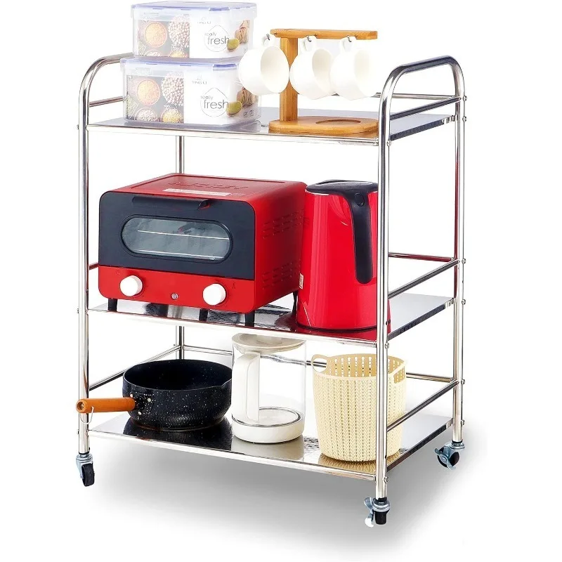 

Steel Cart with Wheels 3 Tier | Stainless Steel Kitchen Cart | Suitable for Various Occasions | Movable, Gift Tools