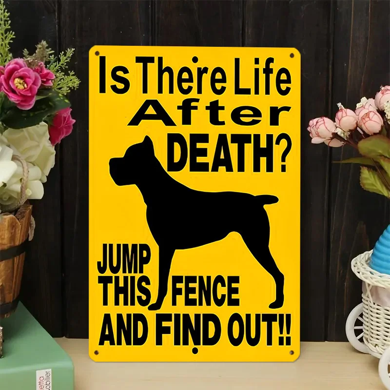 1 Placa de hierro humorística sobre la vida después de la muerte, con la frase 'Saltea por encima de esta valla', cartel de advertencia divertido, metal resistente, 8x12/ 20x30cm