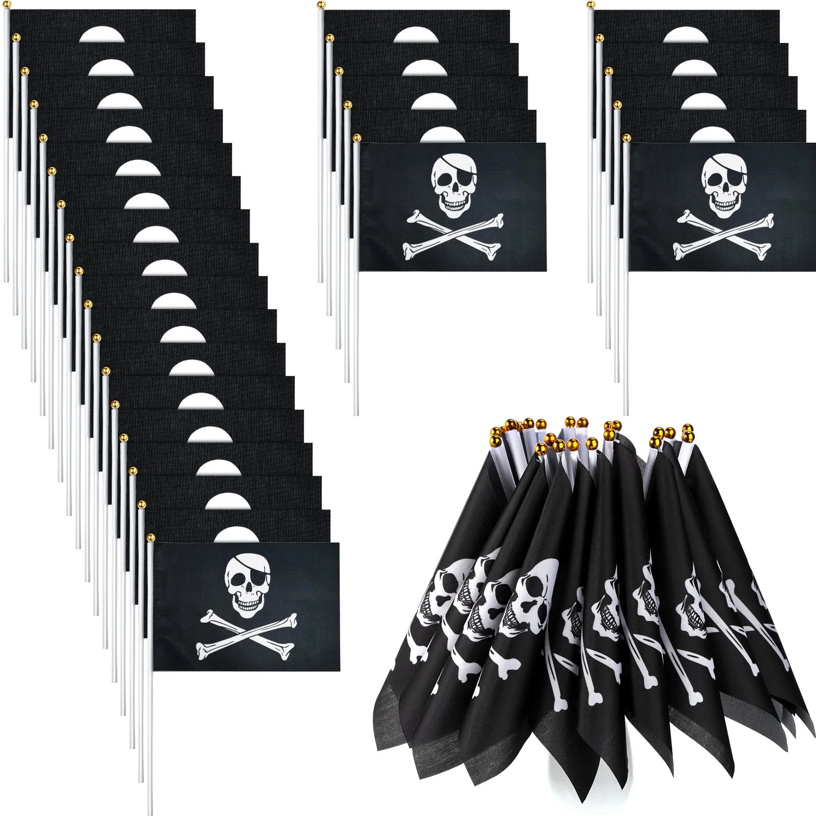 

24pcs Pirate Birthday Decorations Mini Pirate Flag Set Hand Held Flags Halloween Party Skull Pirate Decoration Supplies