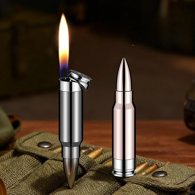 

New American Retro Bullet Shaped Open Flame Lighter High-end Metal Inflatable Igniter Smoking Gift Cigarette Accessories