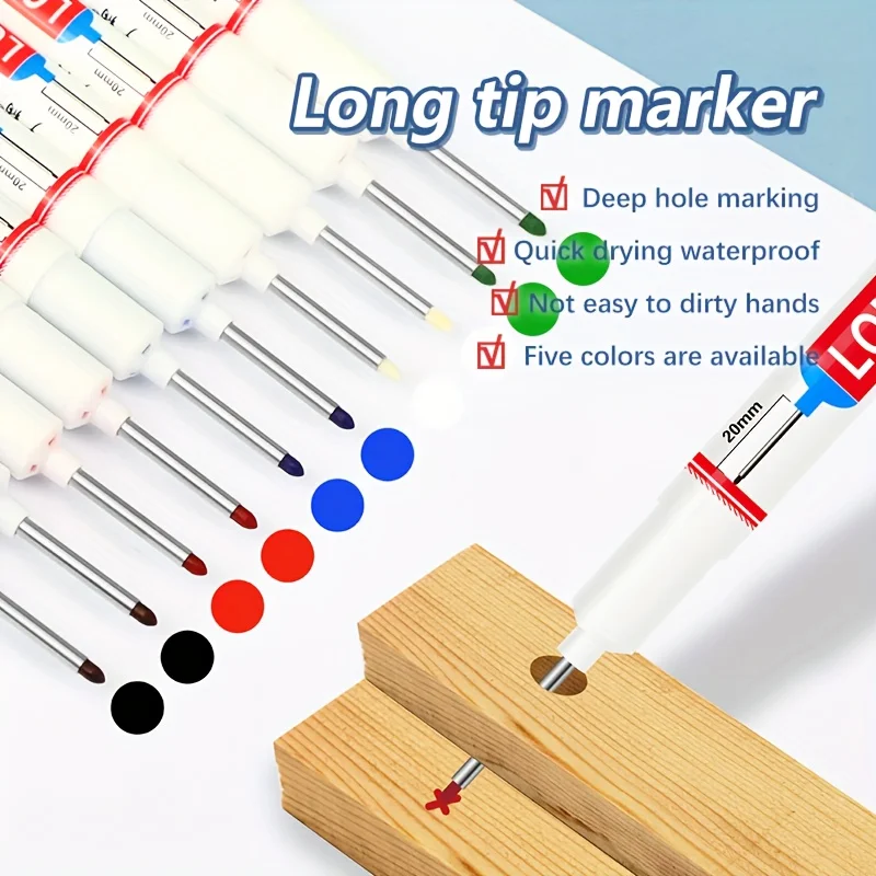 20mm Nib Deep Hole Long Tip Head Thin Marker Metal Pen Waterproof Bathroom Woodworking Decoration Multi-Purpose 4pcs/Set