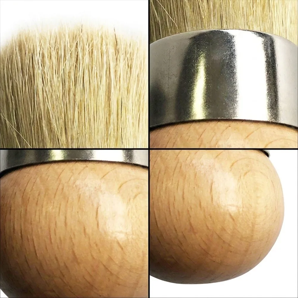 Ergonomic Round Wax Brush Set With Boar Bristle Handle For Arthritic Hands Furniture Painting Stenciling Upholstery Tool Kit