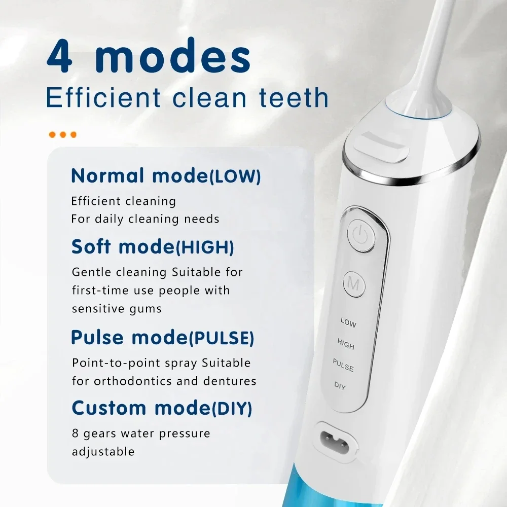 Xiaomi dentystyczny irygator do zębów Flosser irygator wodny do mycia ust 5 nozzeli 3 tryby USB akumulator 300ml