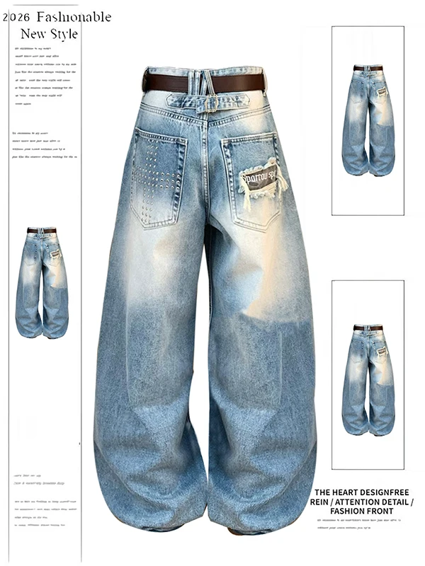 

Американские винтажные джинсы из денима для женщин, свободные брюки с широкими штанинами, весенняя новинка, дизайнерские хлопковые джинсы с пуговицами в парижском стиле