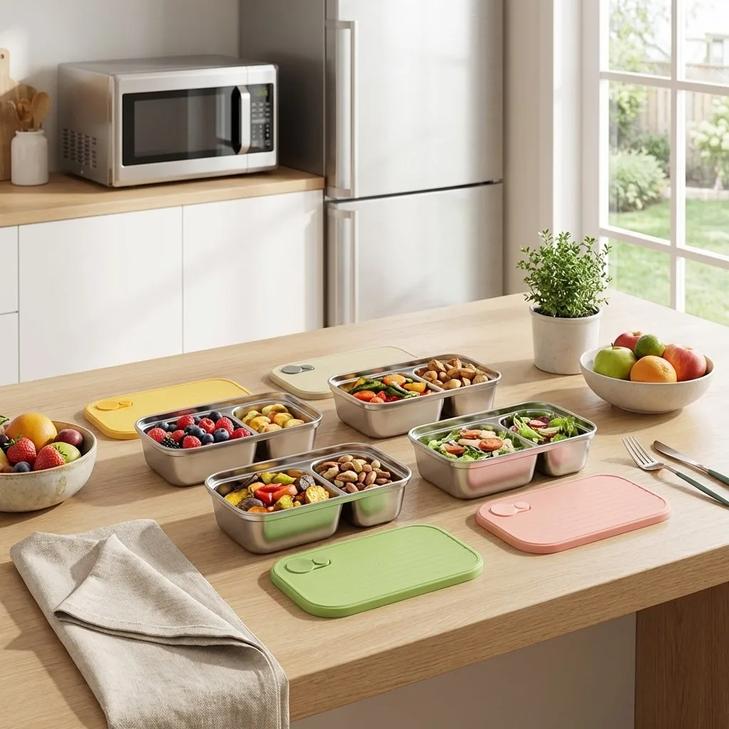 1/2 Grid Large Capacity Fruit Salad Food Container Outdoor Picnic Portable Bento Lunch Box 304 Stainless Steel Fresh-keeping Box