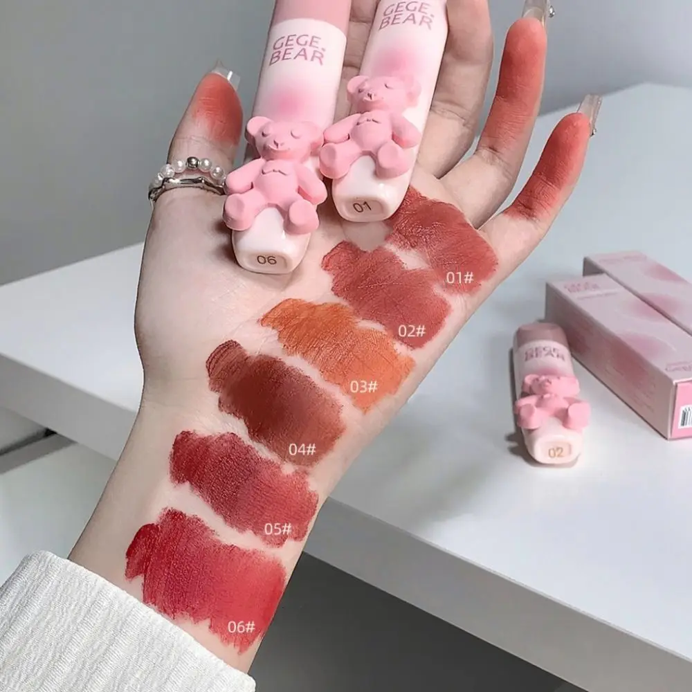 Cute 6Color Bear Lip Gloss Smooth Tender Color Lip Tint Mud Long Lasting Makeup Tool Lip Glaze Korean Cosmetics