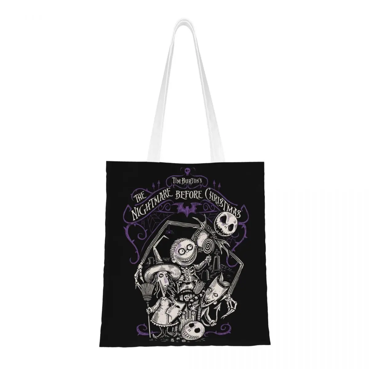 Custom The Nightmare Before Christmas Groceries Shopping Tote Bags Women Custom Tim Burton Canvas Shopper Shoulder Bag Handbag