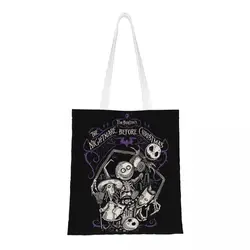 Custom The Nightmare Before Christmas Groceries Shopping Tote Bags Women Custom Tim Burton Canvas Shopper Shoulder Bag Handbag