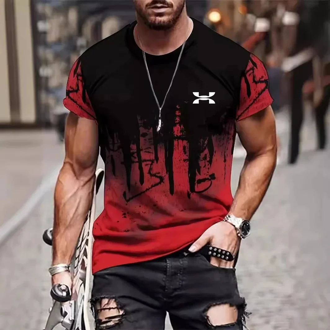 3D 인쇄 단순한 성격 하라주쿠 거리 야외 일일 빠른 건조 통기성 스포츠 남성 플러스 사이즈 라운드 넥 티셔츠