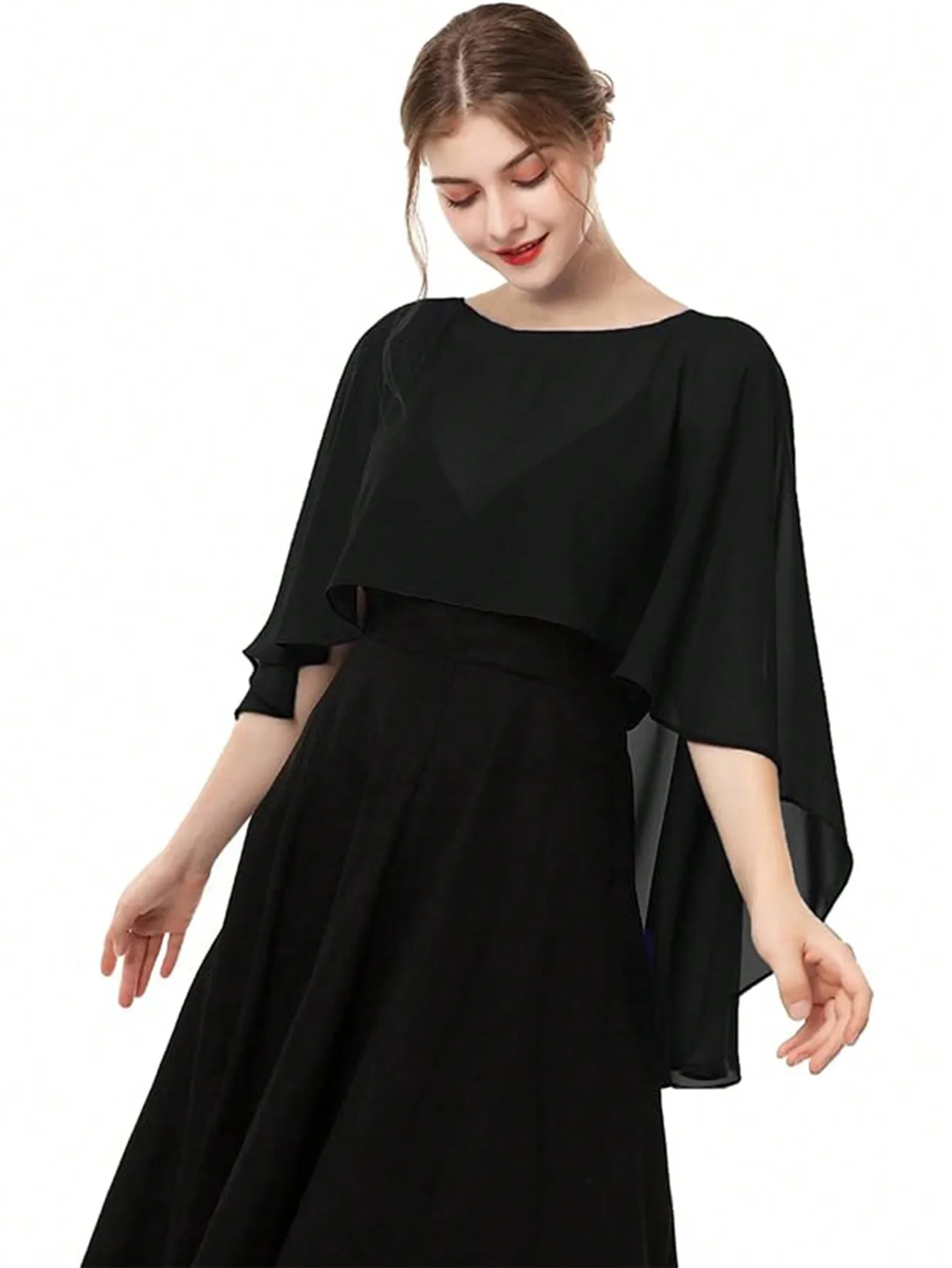 Kurzer, leichter Überwurf aus transparentem Chiffon, locker geschnitten, ideal als Abendkleid-Accessoire. – Detail 13